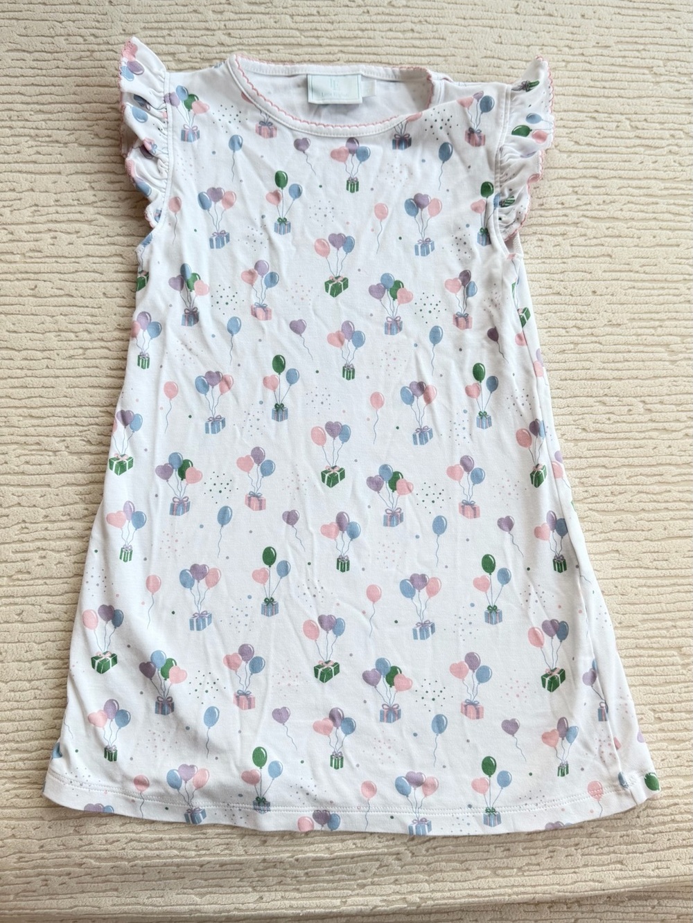 White Flutter Sleeve Dress with Pastel Balloon Print, Little English - size 4 yr